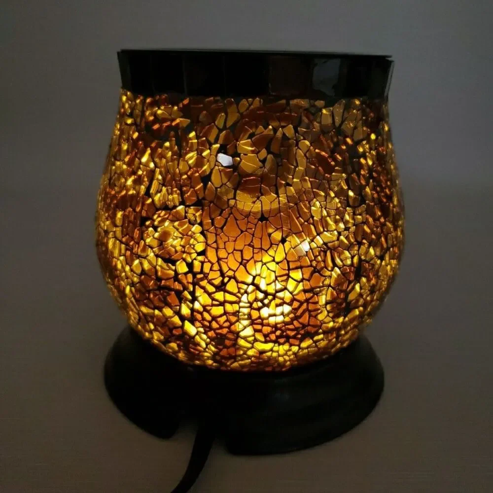 PartyLite Amaretto Swirl Wax Warmer Scent Glow Mosaic Glass Works Flaw